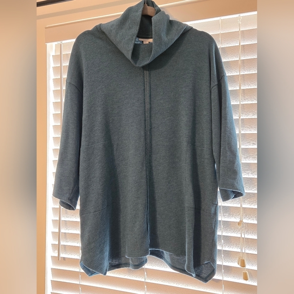 Pure Jill Size XS Teal Turtleneck Tunic Sweatshirt With Pockets